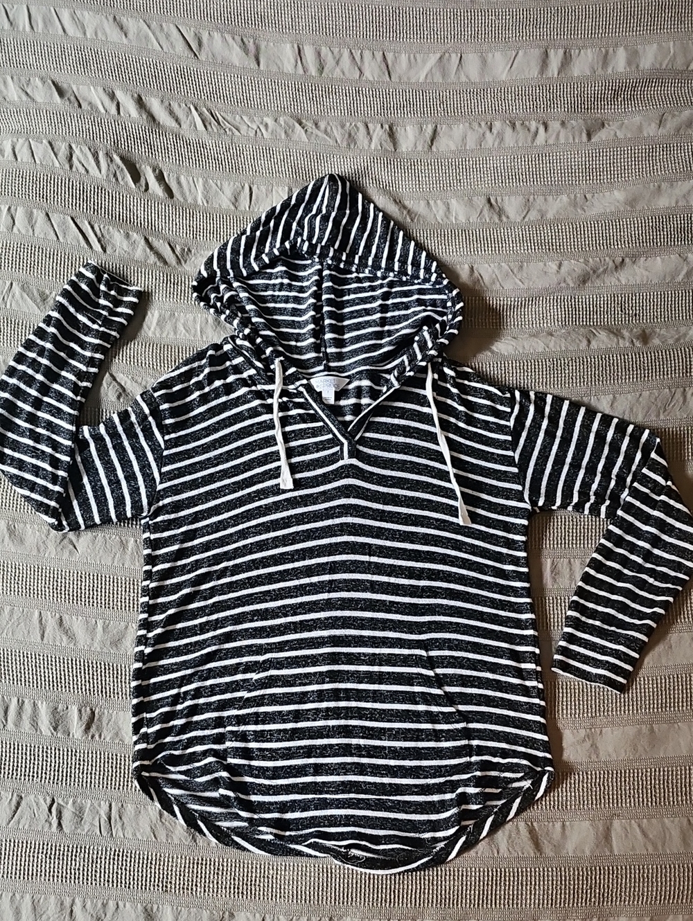 Market & Spruce Black and White Striped Hooded Pullover